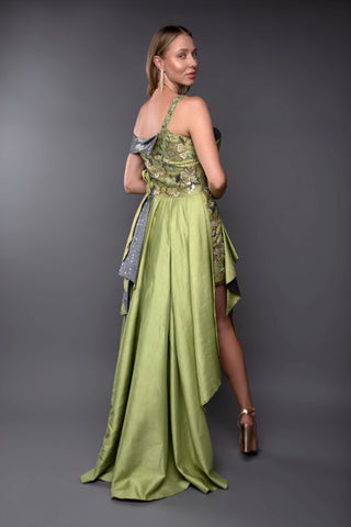 Tropical Emerald Asymmetric Gown