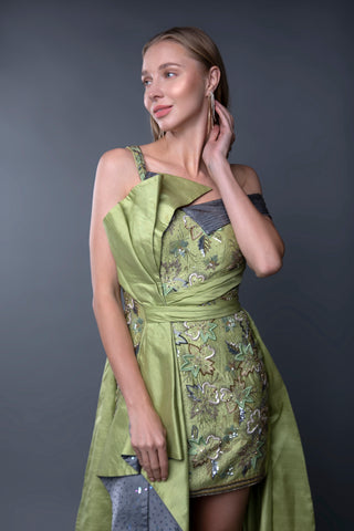 Tropical Emerald Asymmetric Gown