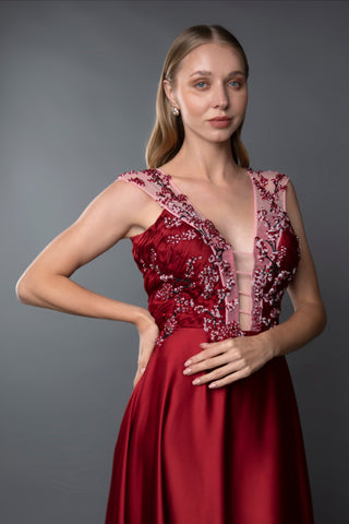 Crimson Elegance Plunge Gown