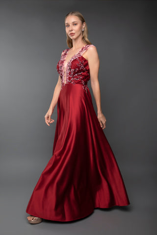 Crimson Elegance Plunge Gown