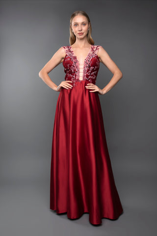 Crimson Elegance Plunge Gown