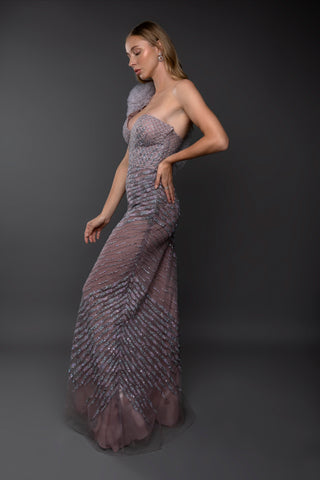 Rosé Radiance One-Shoulder Gown.